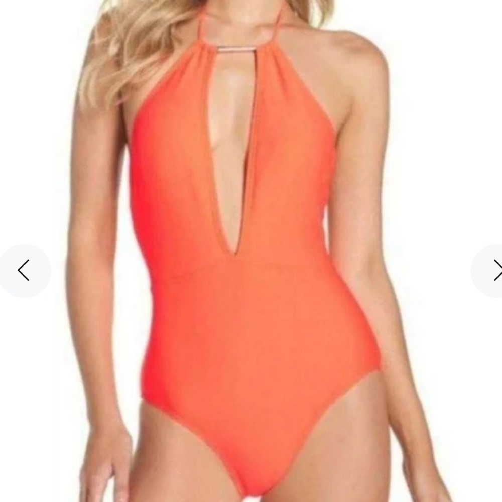 Ted Baker Pikaa Halter Deep-V One Piece Coral